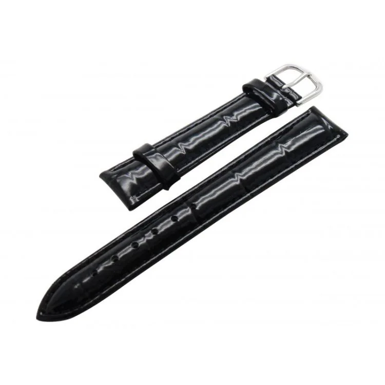 Bracelet cuir façon croco vernis noir