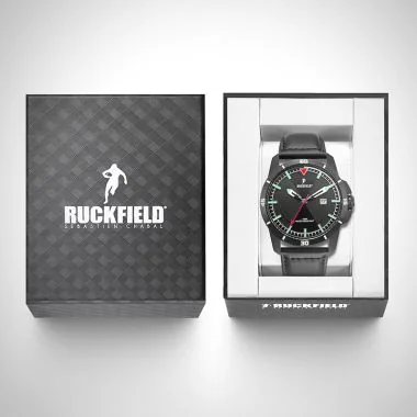 Ruckfield - Montre Ruckfield - Classique - Cuir Noir - Cadran Noir Index Blanc