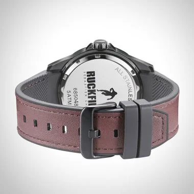 Arrière Montre Ruckfield - Vintage - Cuir Marron Foncé - Cadran Noir