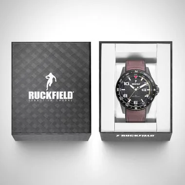 Coffret Montre Ruckfield - Vintage - Cuir Marron Foncé - Cadran Noir