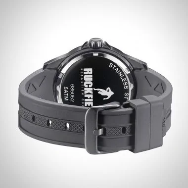Arrière Montre Homme Ruckfield Sport Boîtier Acier Bracelet Silicone Noir Cadran Noir Boucle Ardillon