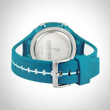 Arrière Montre Homme Ruckfield Sport Boîtier Résine Bracelet Silicone Bleu Cadran LCD Boucle Ardillon
