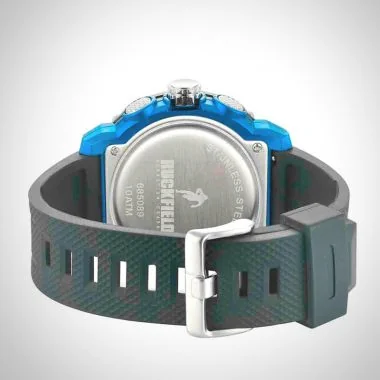 Arrière Montre Homme Ruckfield Sport Boîtier Résine Bracelet Silicone Noir Cadran LCD Boucle Ardillon