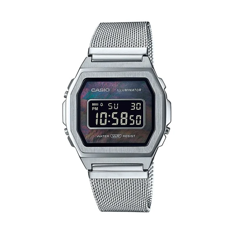 Face Montre Casio Vintage Iconic Argenté Mixte A1000M-1BEF