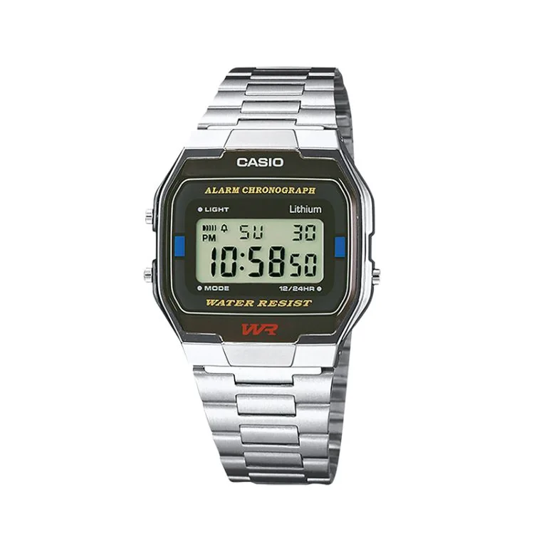 Face Montre Casio Vintage Iconic Mixte Argentée et Noire A163WA-1QES