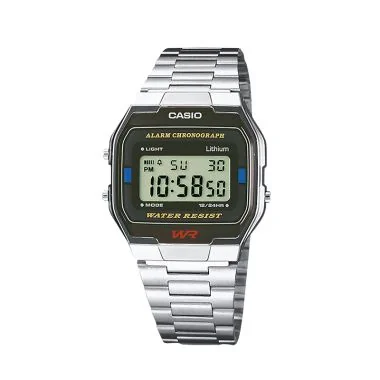 Face Montre Casio Vintage Iconic Mixte Argentée et Noire A163WA-1QES