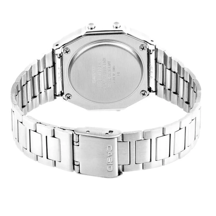 Dos Montre Casio Vintage Iconic Mixte Argentée et Noire A164WA-1VES