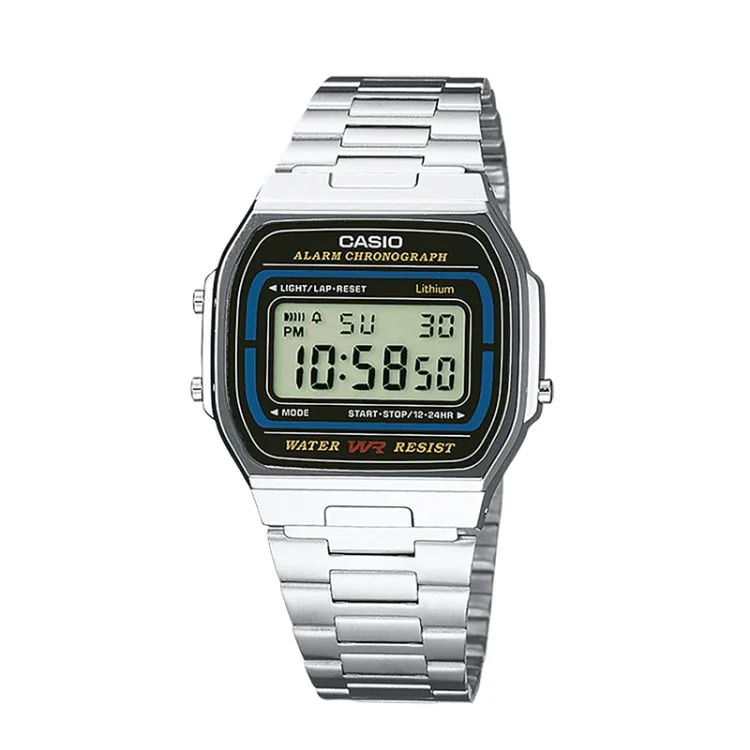Face Montre Casio Vintage Iconic Mixte Argentée et Noire A164WA-1VES