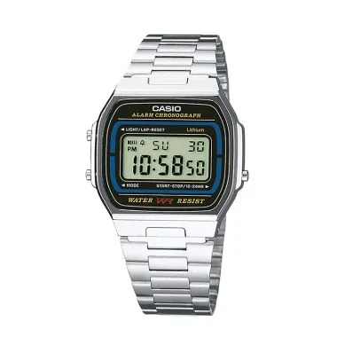 Face Montre Casio Vintage Iconic Mixte Argentée et Noire A164WA-1VES