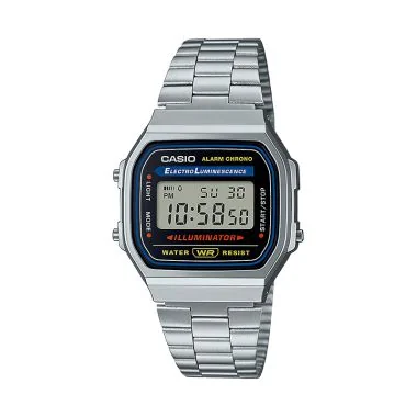 Face Montre Casio Vintage Iconic Mixte Argentée et Noire Illuminator A168WA-1YES