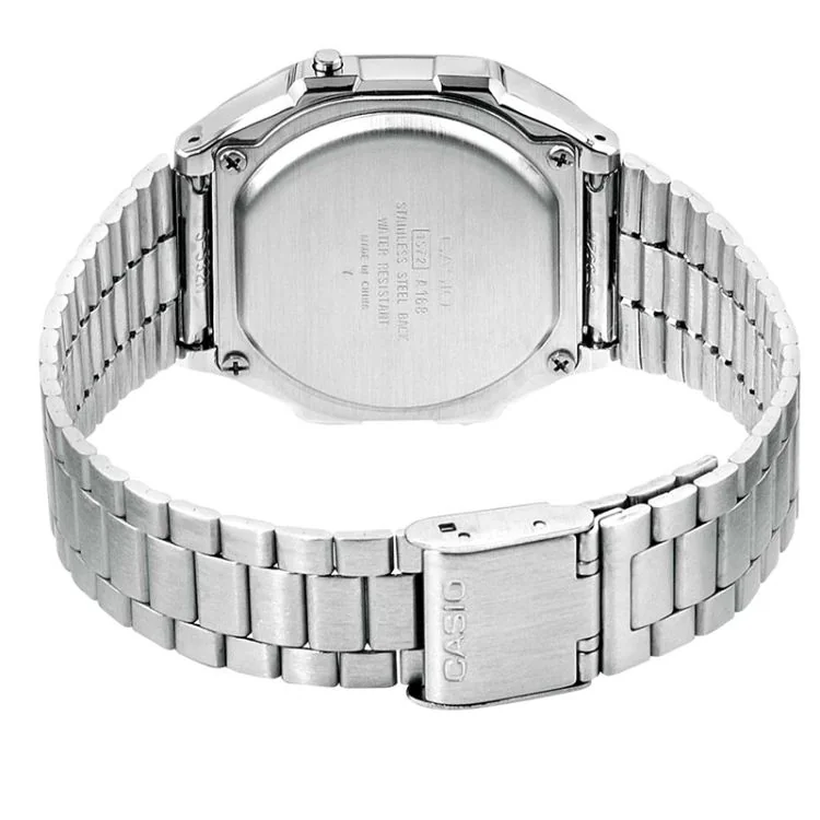 Dos Montre Casio Vintage Iconic Mixte Argentée et Noire Illuminator A168WA-1YES