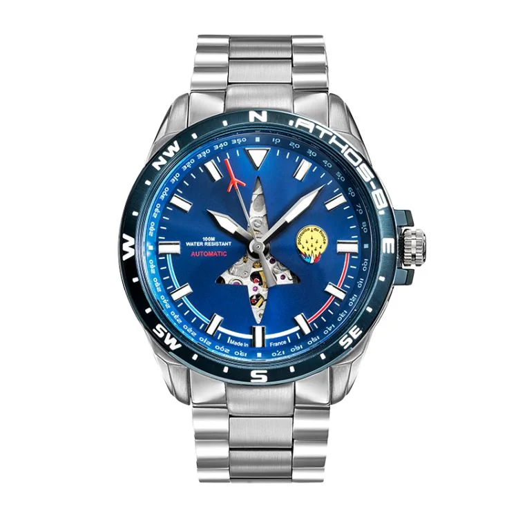 Montre Patrouille de France Athos 8 Arrière Droit Automatique Acier Cadran Bleu