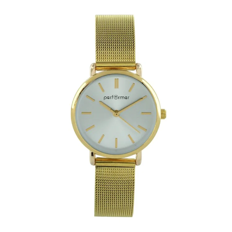 Face Montre Performer Femme Maille Milanaise Doré Cadran Gris - 70826422
