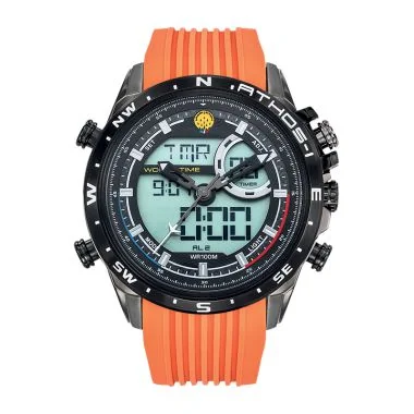 Face montre homme officiel Patrouille de France Athos 1 Leader silicone orange acier noir cadran anadigital chrono