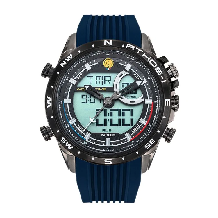 Face montre homme Patrouille de France Athos 1 Leader silicone bleu acier noir cadran anadigital chrono