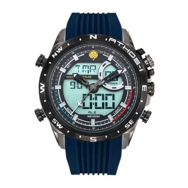 Face montre homme Patrouille de France Athos 1 Leader silicone bleu acier noir cadran anadigital chrono