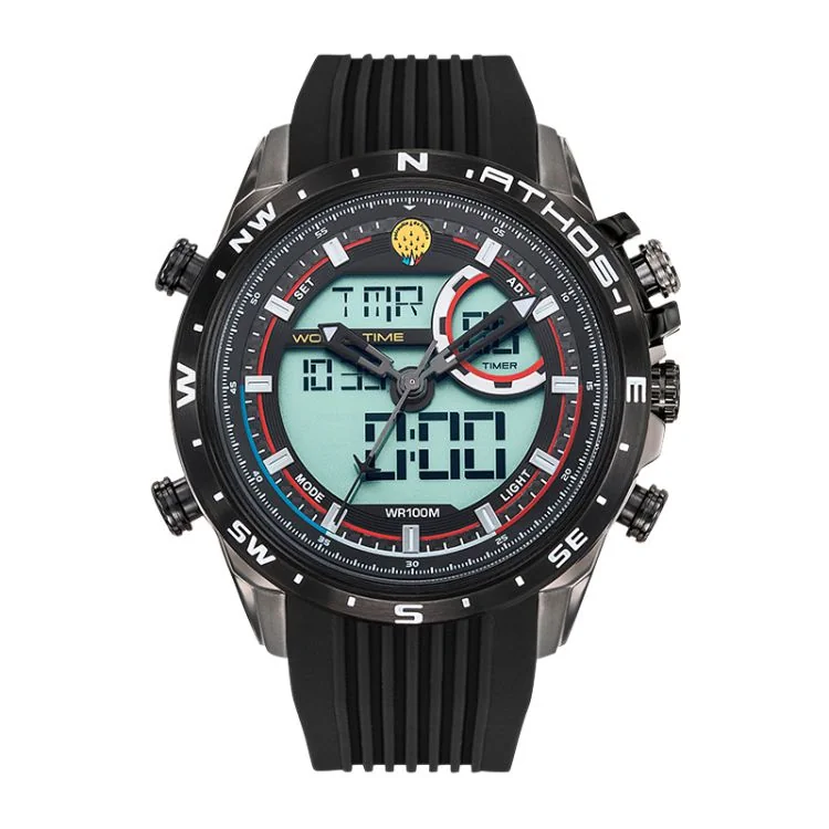 Face montre homme officiel Patrouille de France Athos 1 Leader silicone noir acier noir cadran anadigital chrono