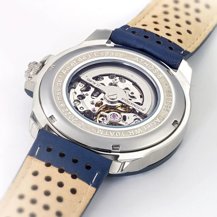 Patrouille de France - Montre Patrouille de France - Athos 8 - Automatique - Cuir Bleu Perforé