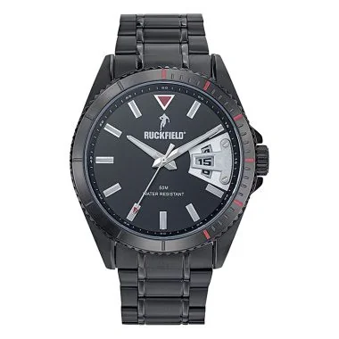 Face Montre Homme Ruckfield Sport Boîtier Acier Bracelet Acier Noir Cadran Noir