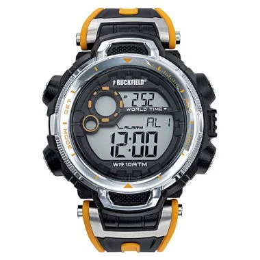 Face Montre Homme Ruckfield Sport Boîtier Résine Bracelet Silicone Noir Cadran LCD
