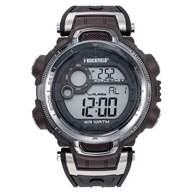 Face Montre Homme Ruckfield Sport Boîtier Résine Bracelet Silicone Noir Cadran LCD