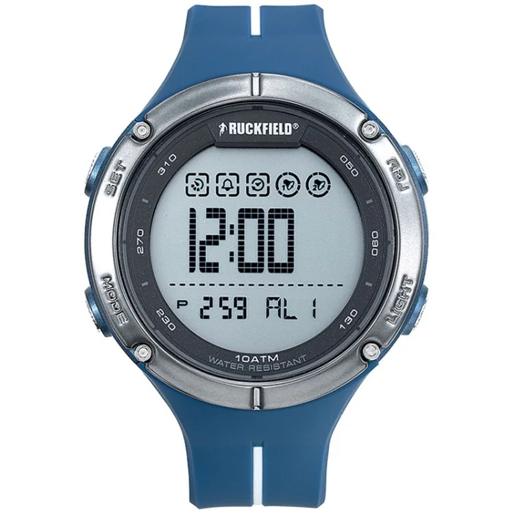 Face Montre Homme Ruckfield Sport Boîtier Résine Bracelet Silicone Bleu Cadran LCD