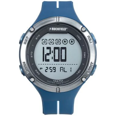 Face Montre Homme Ruckfield Sport Boîtier Résine Bracelet Silicone Bleu Cadran LCD