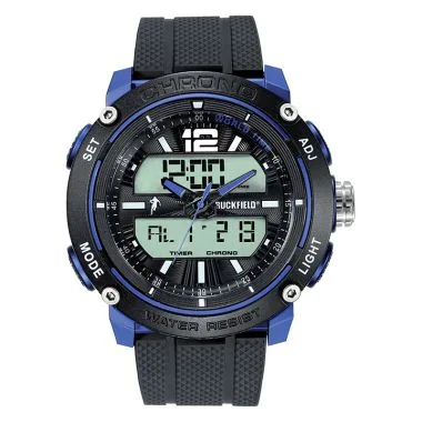 Face Montre Homme Ruckfield Sport Boîtier Résine Bracelet Silicone Noir Cadran LCD