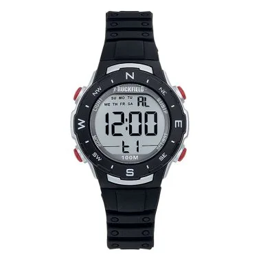Face Montre Homme Ruckfield Sport Boîtier Résine Bracelet Silicone Noir Cadran LCD