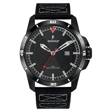 Face Montre Homme Ruckfield Sport Boîtier Acier Bracelet nylon Noir Cadran Noir