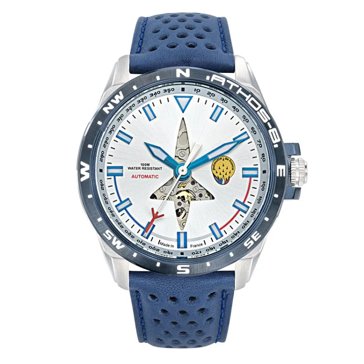 Montre Patrouille de France Athos 8 Arrière Droit Automatique Cuir Bleu Perforé