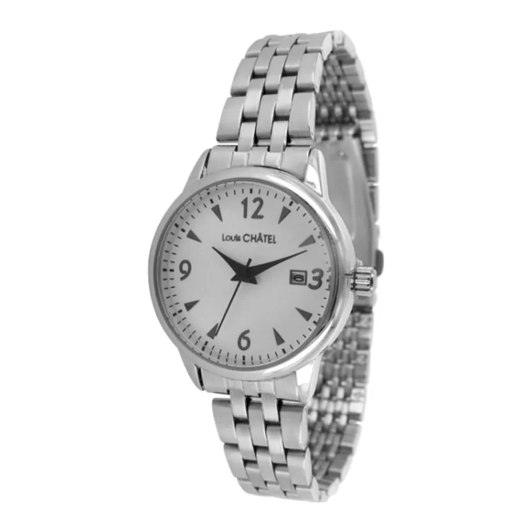 Face Montre Louis Chatel Femme Métal Argenté Cadran Blanc Dateur - 2080512