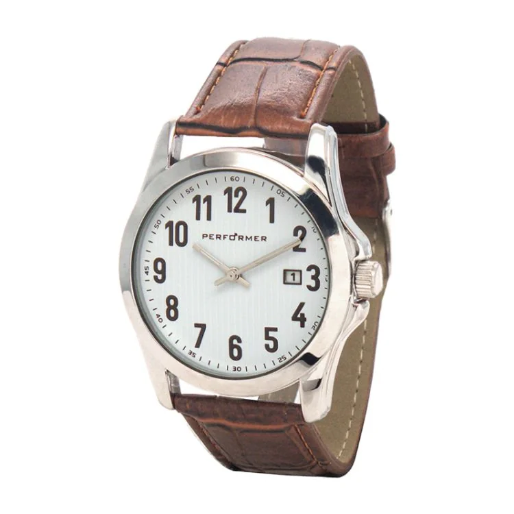 Face Montre Performer Homme Cuir Véritable Bovin Marron Façon Croco - 7027242