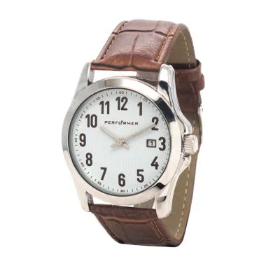 Face Montre Performer Homme Cuir Véritable Bovin Marron Façon Croco - 7027242