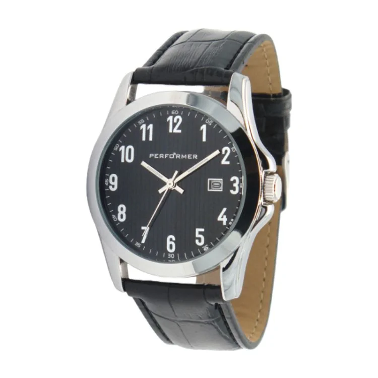 Face Montre Classique Performer Homme Cuir Noir Façon Croco Dateur - 7027262