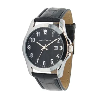 Face Montre Classique Performer Homme Cuir Noir Façon Croco Dateur - 7027262