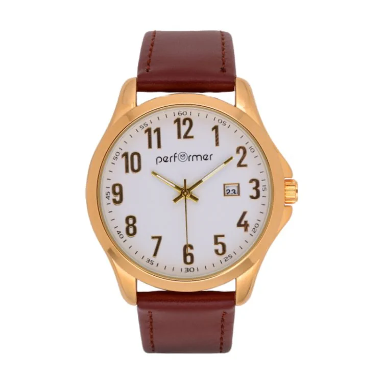 Face Montre Classique Performer Homme Cuir Marron Dateur à 3 Heures - 7027282