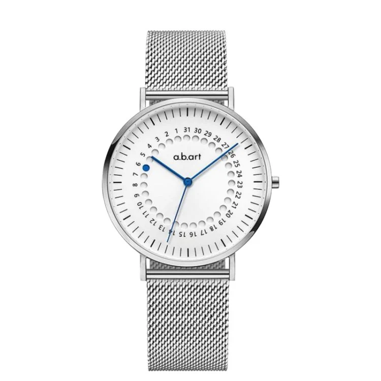 Face Montre a.b.art Femme Maille Milanaise Argenté Cadran Blanc Calendrier 31j - FD36-101-6S