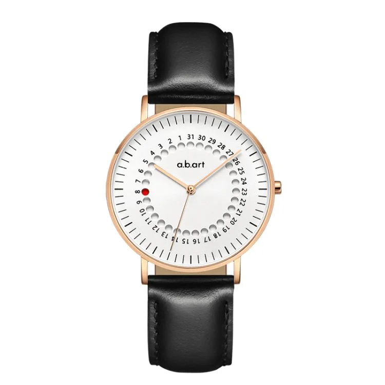 Face Montre a.b.art Femme Cuir Noir Cadran Blanc Calendrier 31j - FD36-000-1L