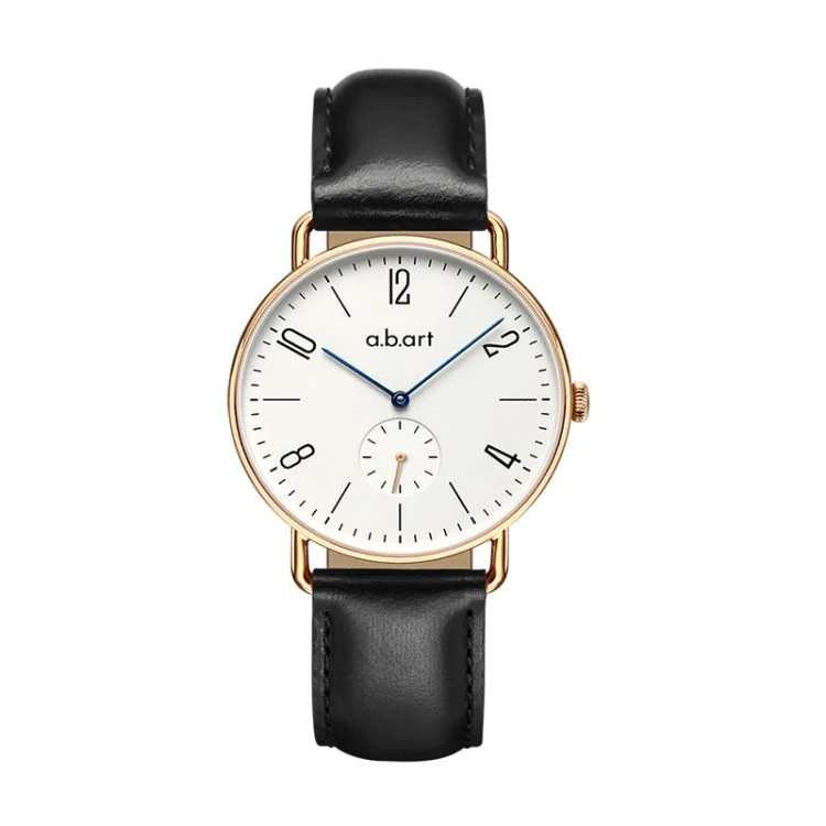 Face Montre a.b.art Femme Cuir Noir Cadran Blanc Seconde Excentrée - FN36-001-1L
