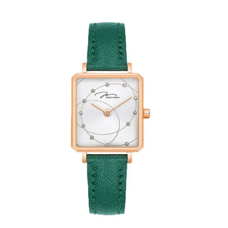 Face Montre Moderne Jonas & Verus Just For Me Cadran Blanc Bracelet Cuir Vert - J33.10.PWLN