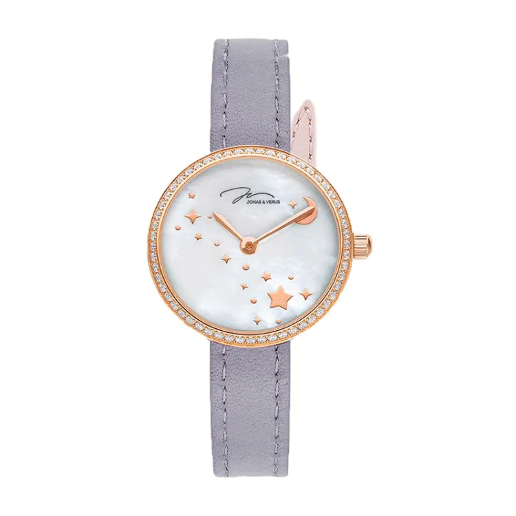 Face Montre Elégante Jonas & Verus Lumière Bracelet Cuir Violet et Rose - L25.10.PWLED