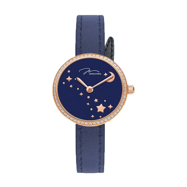 Face Montre Elégante Jonas & Verus Lumière Bracelet Cuir Bleu Marine - L25.10.PLLLD
