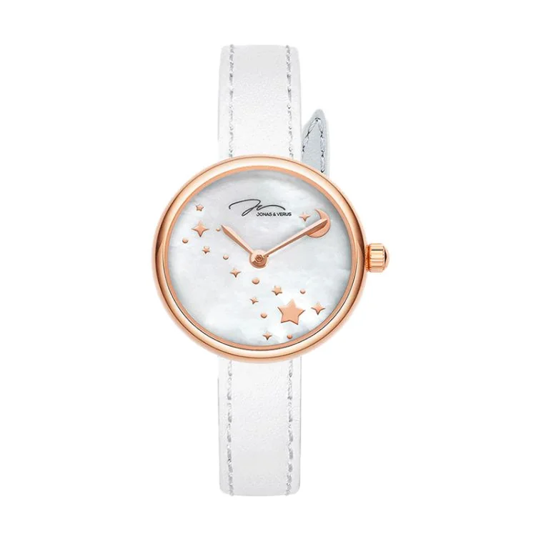 Face Montre Elégante Jonas & Verus Lumière Cadran Blanc Bracelet Cuir Blanc et Bleu - L25.10.PWLW